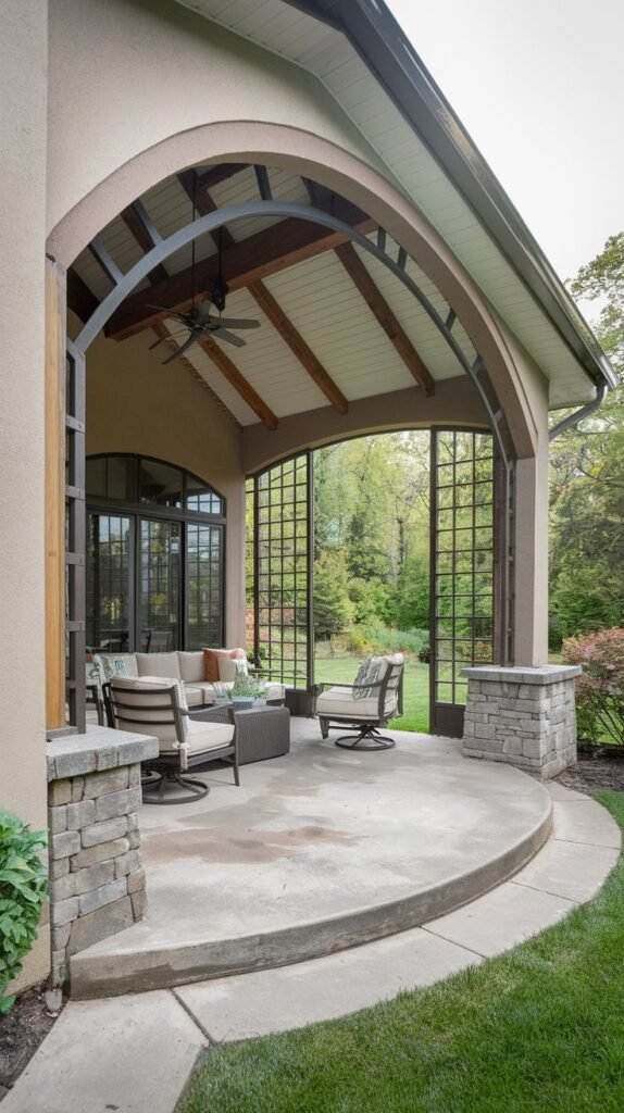 Arched Covered Patio with Gridded Panels