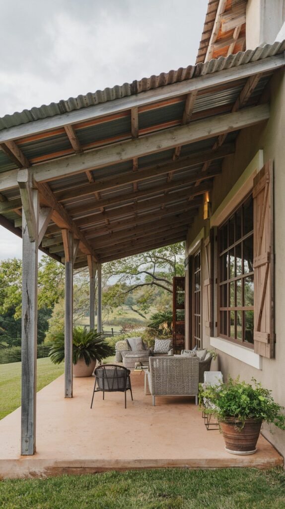 Corrugated Metal Roof with Wood Beams