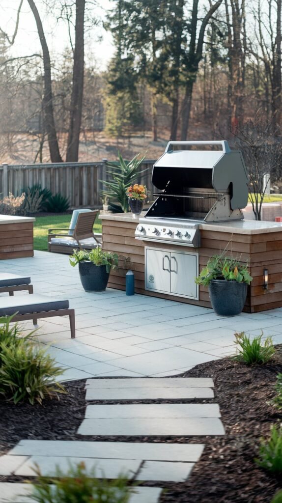 Stylish Deck Grill with Warm Wooden Accents