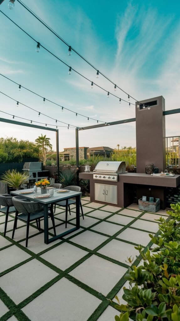 Contemporary Rooftop Grill Under a Pergola