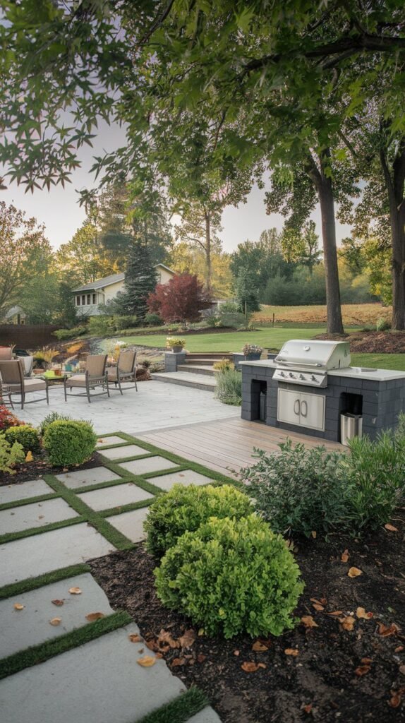 Shaded Grill in a Lush Garden