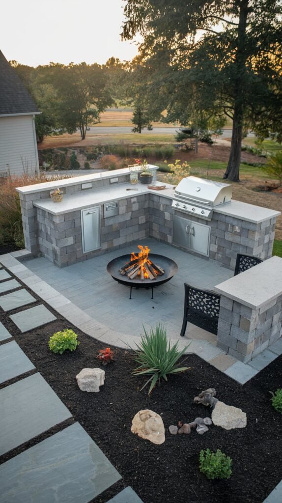 Comfortable Grill with Fire Pit and Food Prep Area