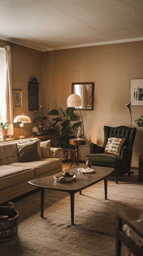 Dark Wooden Coffee Table and Indoor Plants