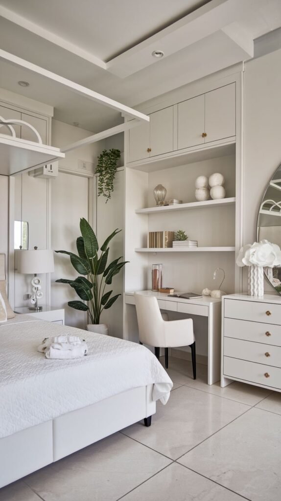 Modern White Oasis with Green Accents