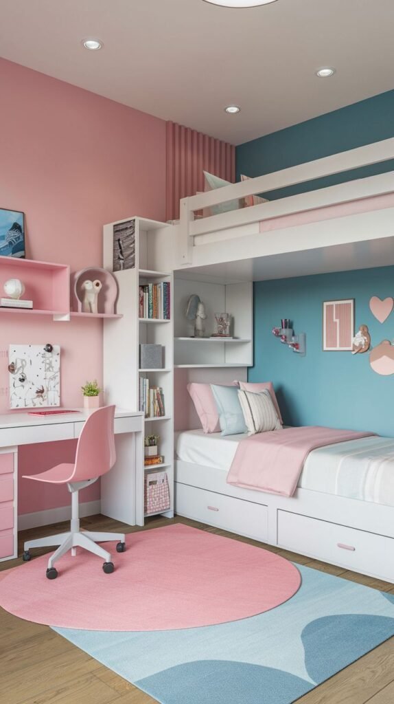 Bunk Bed with Pink and Blue Accents