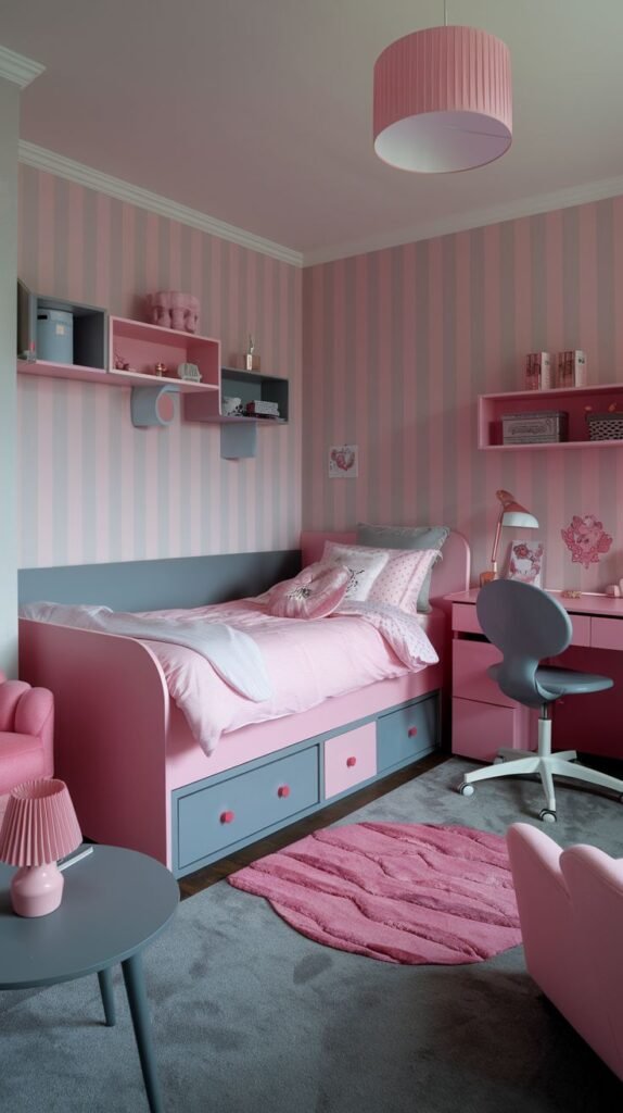 Pink and Grey Striped Room
