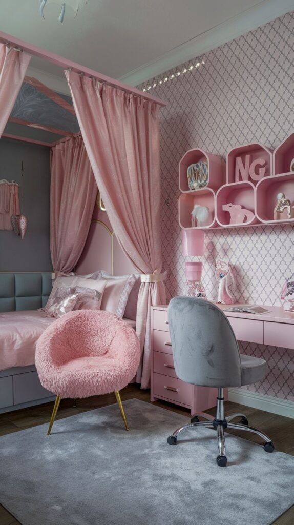 Pink and Grey Modern Teen Space