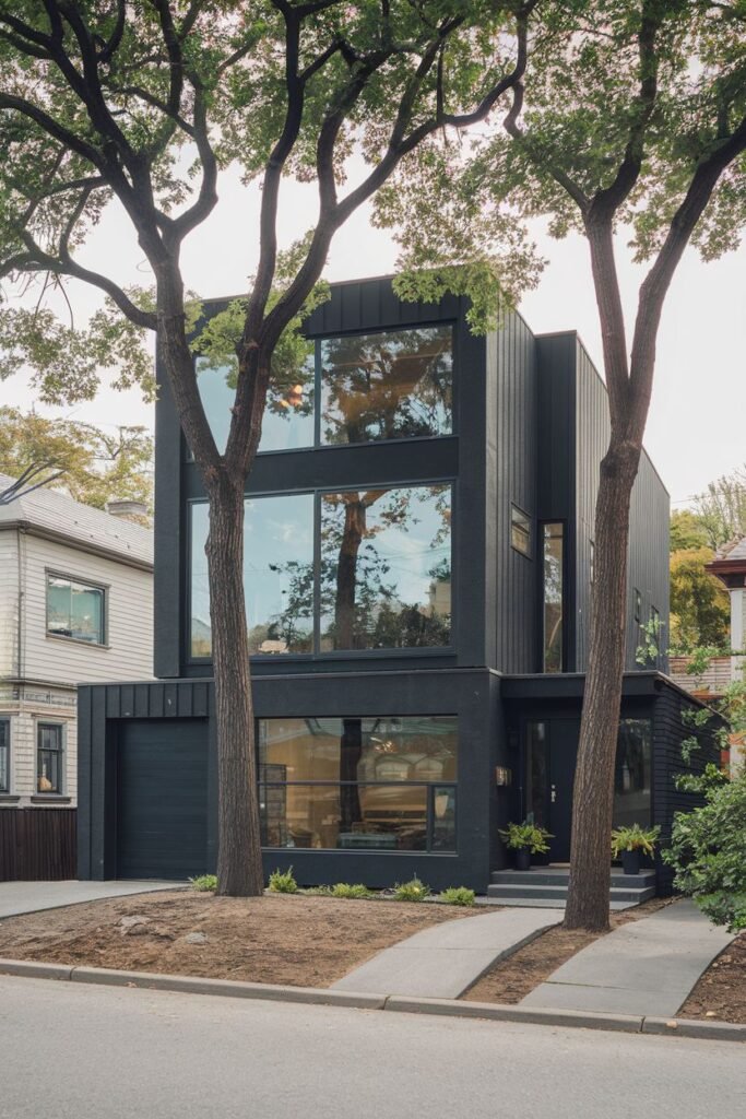 Dark Modern Townhouse with Tall Windows