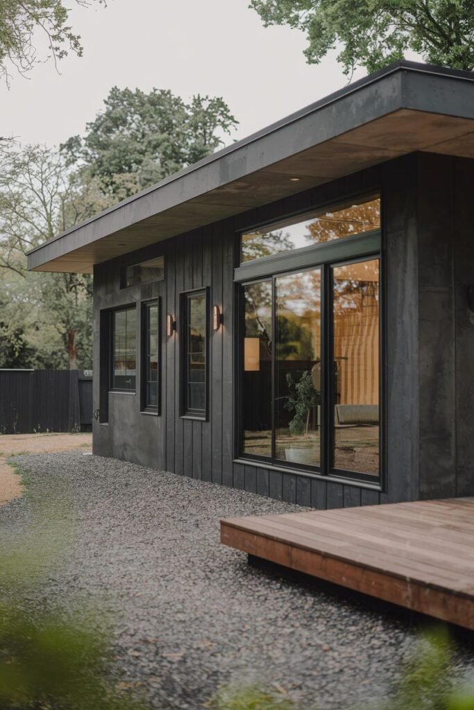 Dark Contemporary House with Wood Deck