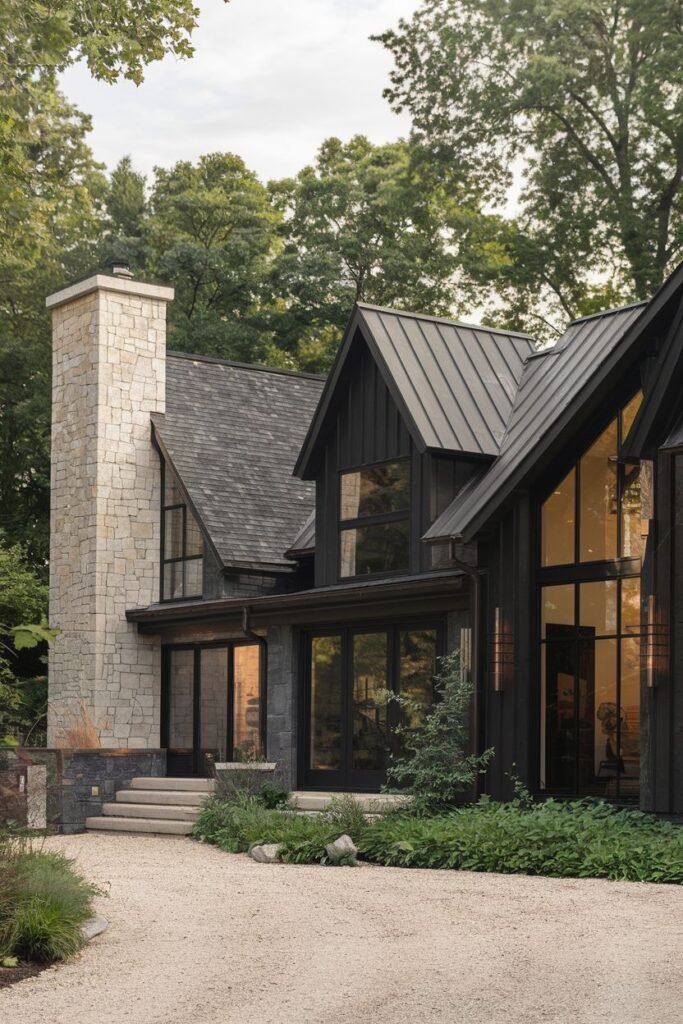 Dark Siding with Stone Chimney