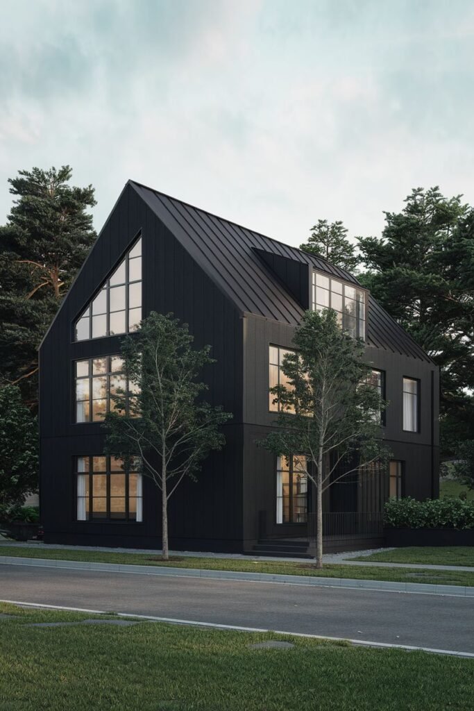 Black Modern Farmhouse with Tall Windows