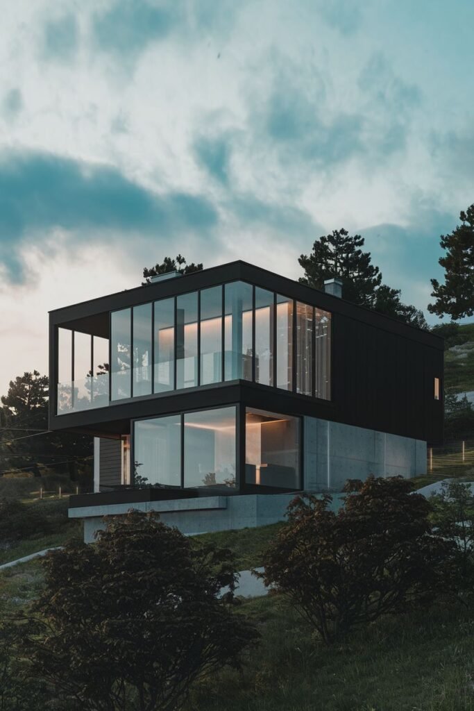 Dark Modern House on a Hillside