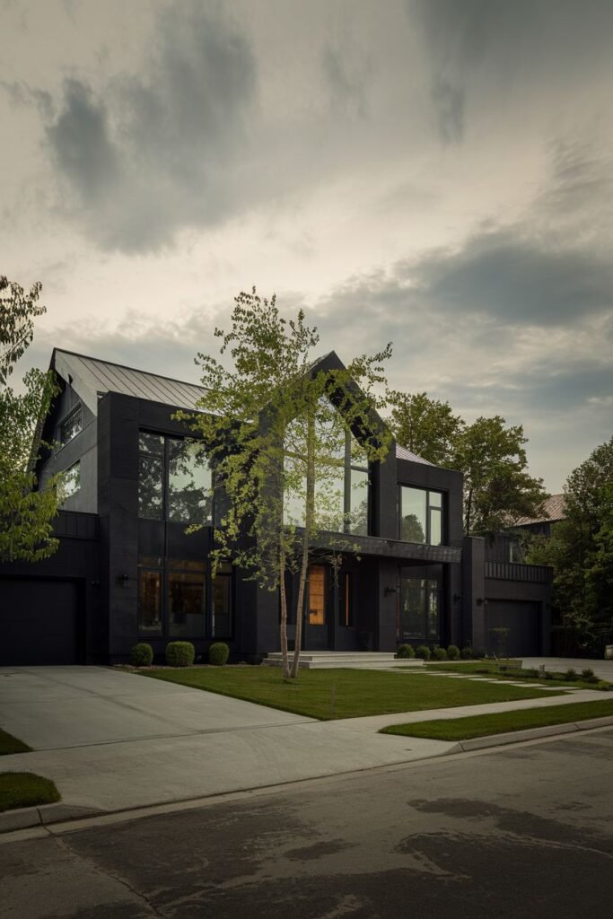 Dark Modern Home with Multiple Garage