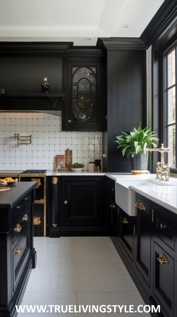 29 Luxurious Black Kitchen Cabinets with White Countertops Ideas