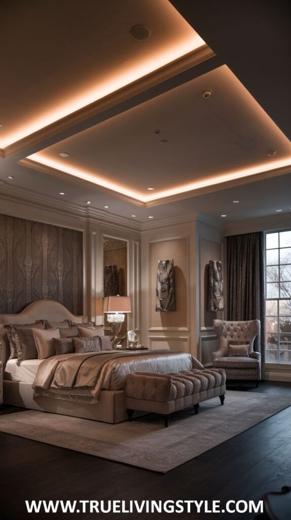 Bedroom featuring decorative wall paneling for added texture.