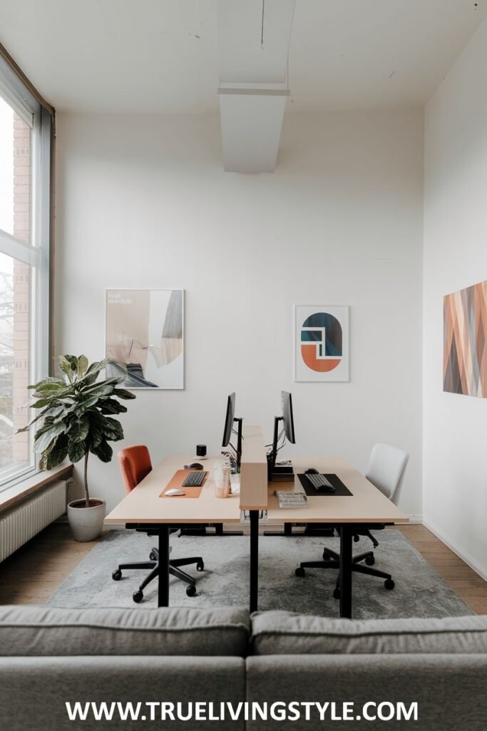 Desks arranged side-by-side using matching chairs.