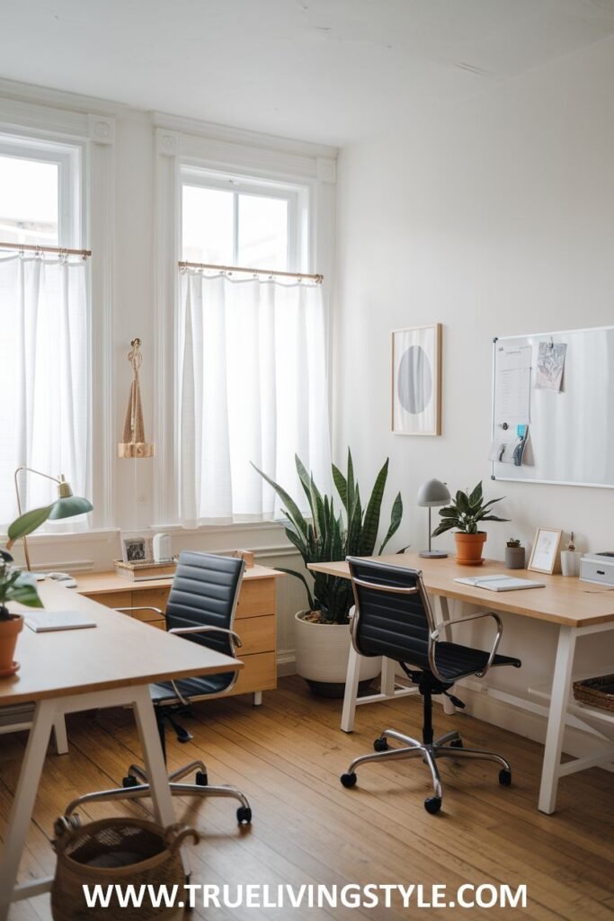 Dual desks placed by the windows to provide natural light.