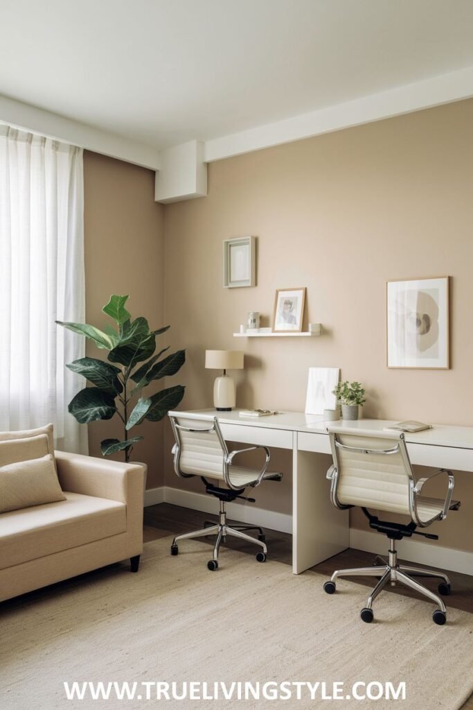 Matching desk setups using a neutral color scheme.