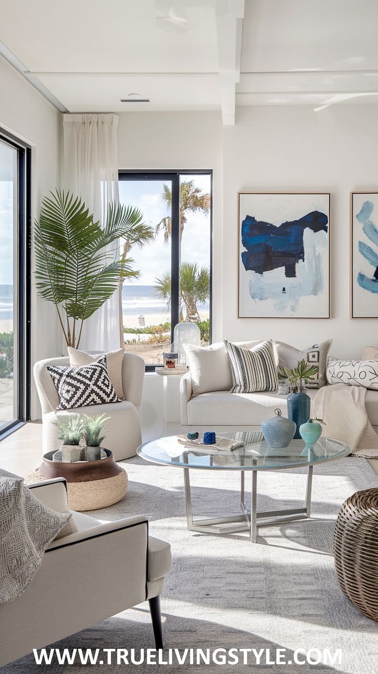 29 Modern Coastal Living Room Decor Ideas with Plants