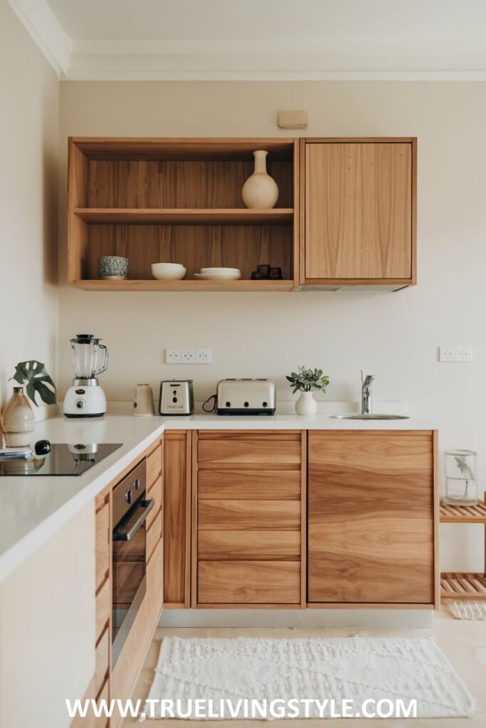 A kitchen featuring all-wood cabinets.