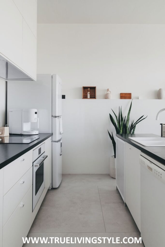 A minimalist kitchen with decluttered countertops.